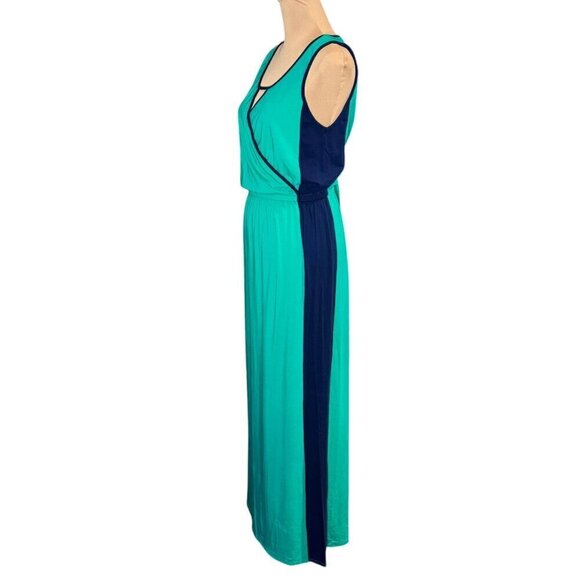 Lilla.P Maxi Dress Sz.L Green Blue Jersey Sleeveless Colorblock Summer Preppy - Picture 4 of 10